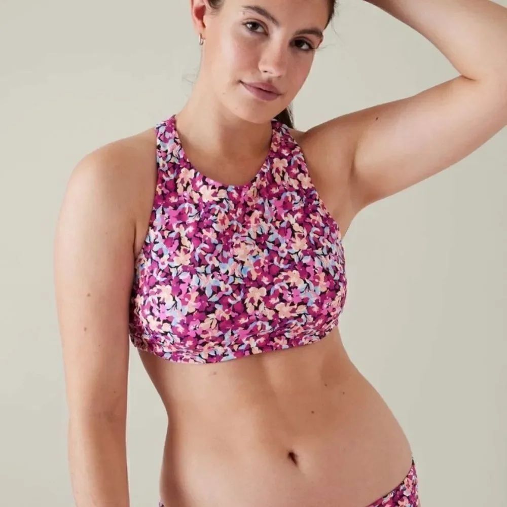 Athleta Maldives Bra Cup Bikini Top Pink Floral FLAW
